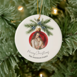 Elegant Watercolor Christmas Ornament Family Photo