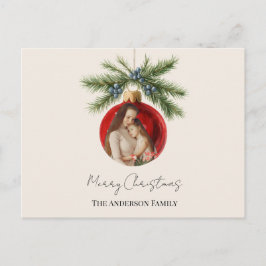 Elegant Watercolor Christmas Ornament Family Photo Feiertagspostkarte