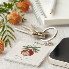 Elegant Watercolor Christmas Ornament Family Photo Schlüsselanhänger