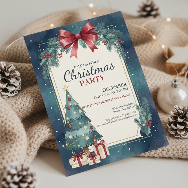 Elegant Watercolor Christmas Party Invitation (Watercolor Christmas Invite)