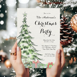 Elegant Watercolor Christmas Tree Party Einladung