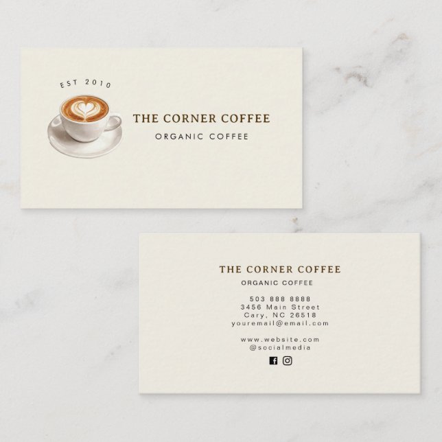 Elegant watercolor Coffee shop  Visitenkarte (Vorne/Hinten)
