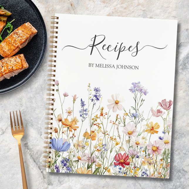 Elegant Watercolor Colorful Wildflower Recipe Book Notizbuch (In situ)