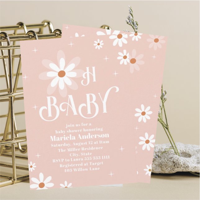 Elegant Watercolor Daisy Oh Baby Shower Einladung (Von Creator hochgeladen)