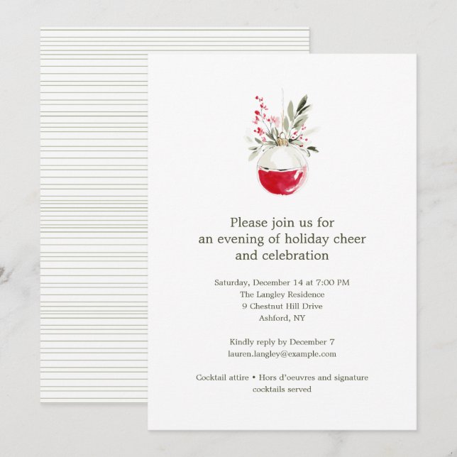 Elegant Watercolor Drawing Red Christmas Holiday Einladung (Vorne/Hinten)