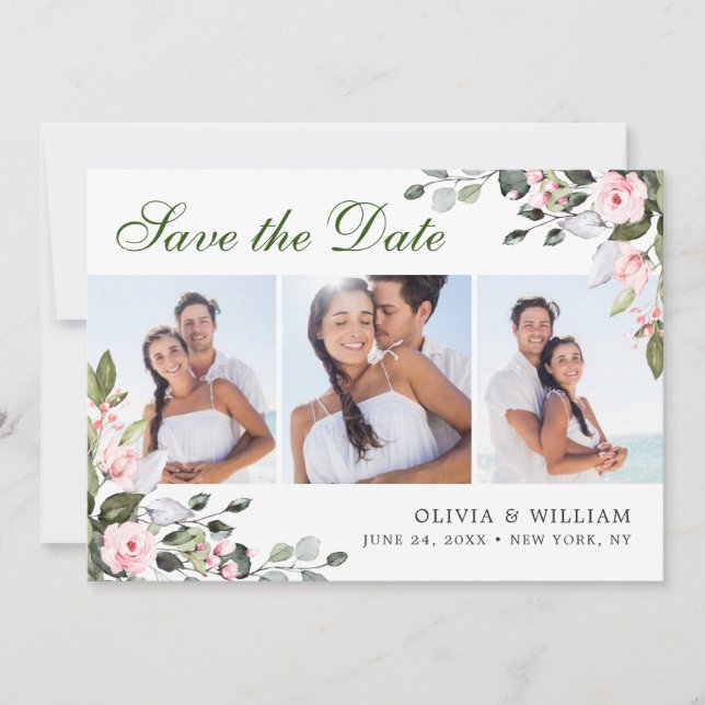 Elegant Watercolor Eucalyptus 3 FOTO Wedding Save The Date (Vorderseite)