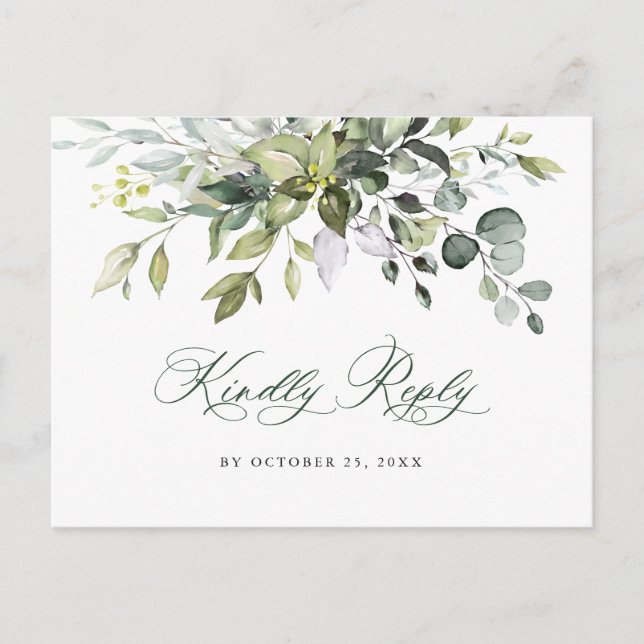 Elegant Watercolor Eucalyptus Boho Wedding RSVP Postkarte (Vorderseite)