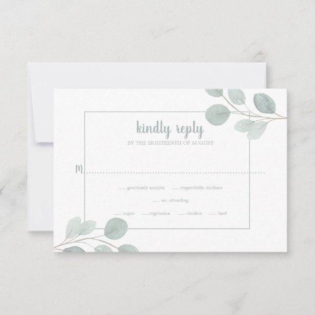 Elegant Watercolor Eucalyptus Branch Wedding RSVP Karte (Vorderseite)