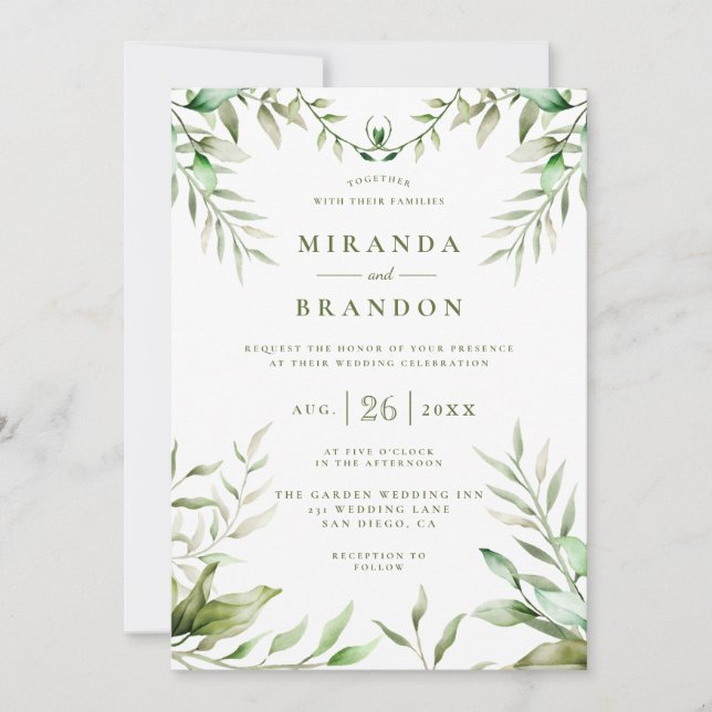 Elegant Watercolor Eucalyptus Foliage Wedding Einladung (Vorderseite)