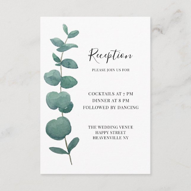 Elegant Watercolor Eucalyptus Wedding Begleitkarte (Vorderseite)