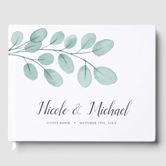 Elegant Watercolor Eucalyptus Wedding Gästebuch (Vorderseite)