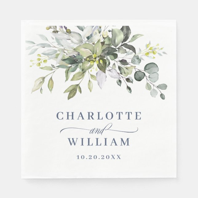 Elegant Watercolor Eucalyptus Wedding Paper Napkin Serviette (Vorderseite)