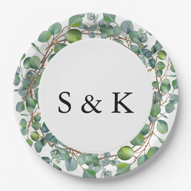 Elegant Watercolor Eucalyptus Wedding Pappteller (Vorderseite)