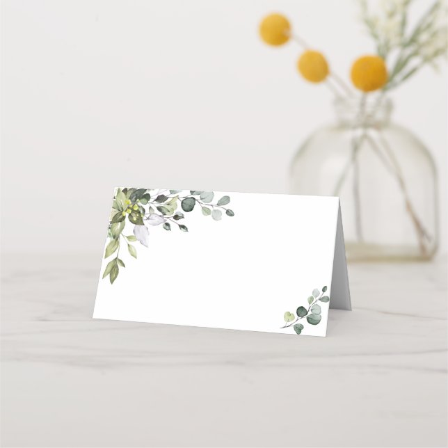 Elegant Watercolor Eucalyptus Wedding Platzkarte (Vorderseite)