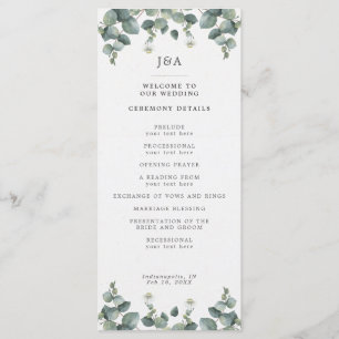 Elegant Watercolor Eucalyptus Wedding Programm