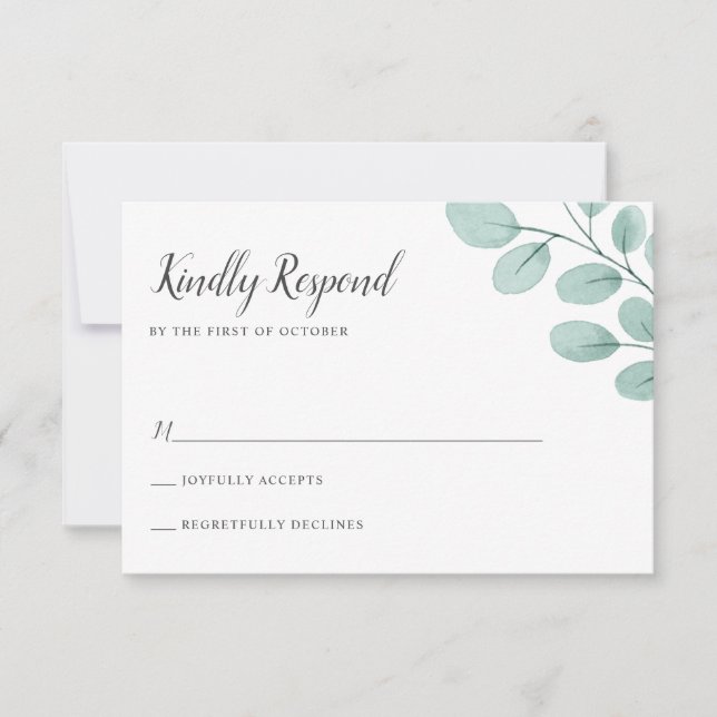 Elegant Watercolor Eucalyptus Wedding RSVP Karte (Vorderseite)