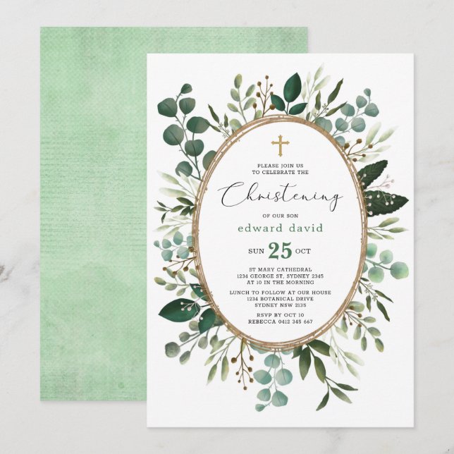 Elegant Watercolor Eukalyptus Greenerening Einladung (Vorne/Hinten)