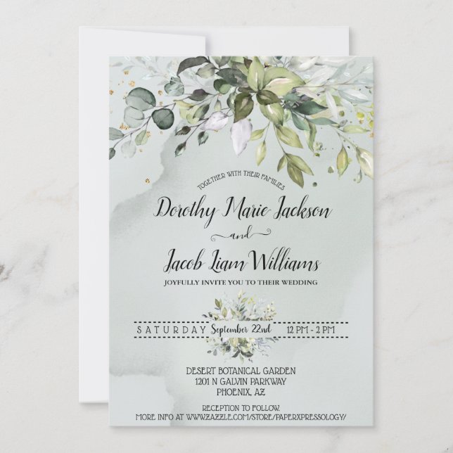 Elegant Watercolor Eukalyptus Greenerity Wedding Einladung (Vorderseite)