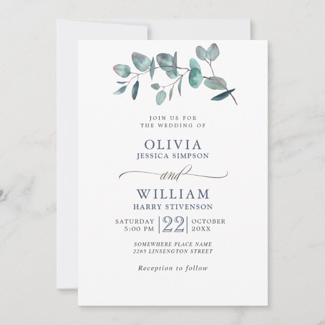 Elegant Watercolor Eukalyptus Greenerity Wedding Einladung (Vorderseite)