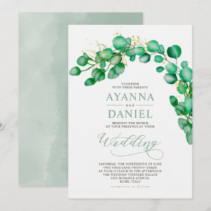 Elegant Watercolor Eukalyptus Greenerity Wedding Einladung
