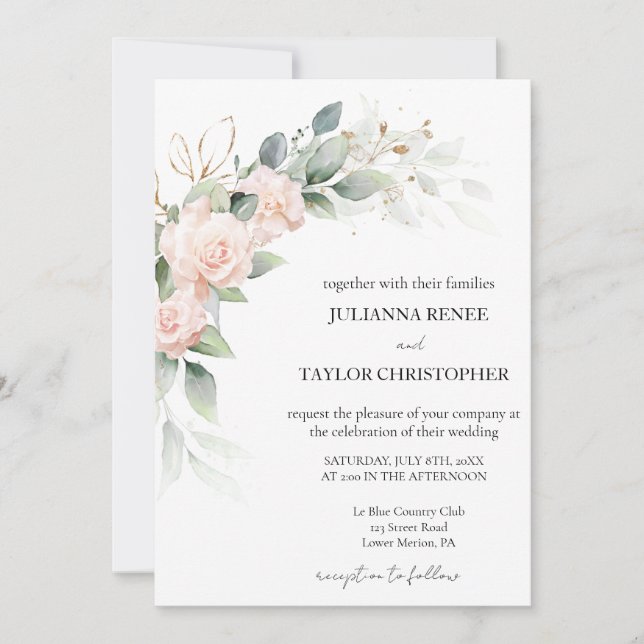 Elegant Watercolor Eukalyptus Greenerity Wedding Einladung (Vorderseite)