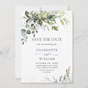 Elegant Watercolor Eukalyptus Greenerity Wedding Save The Date