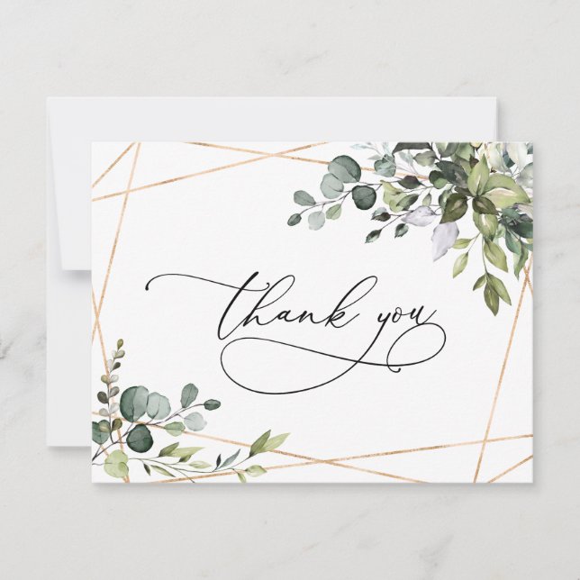 Elegant Watercolor Eukalyptus Greenery Gold Dankeskarte (Vorderseite)