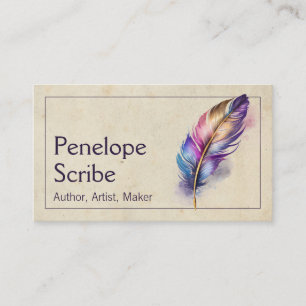 Elegant Watercolor Feather Writer and Author Visitenkarte