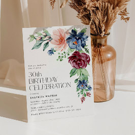 Elegant Watercolor Floral 30. Geburtstag Einladung