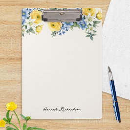 Elegant Watercolor Floral Custom Name Klemmbrett