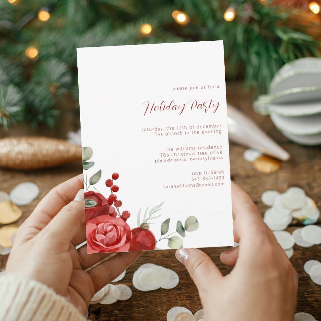 Elegant Watercolor Floral Holiday Party Invitation (Créateur téléchargé)