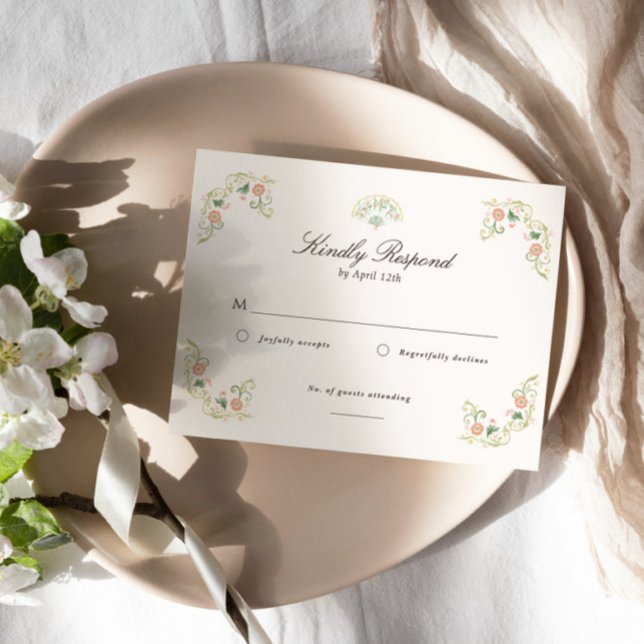 Elegant Watercolor Floral Rococo Wedding RSVP Karte (Von Creator hochgeladen)