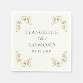 Elegant Watercolor Floral Rococo Wedding  Serviette