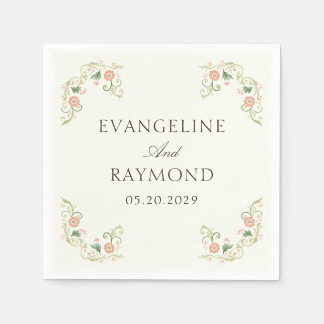 Elegant Watercolor Floral Rococo Wedding  Serviette (Vorderseite)