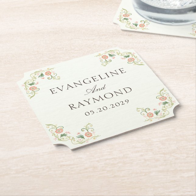 Elegant Watercolor Floral Rococo Wedding  Untersetzer (angewinkelt)