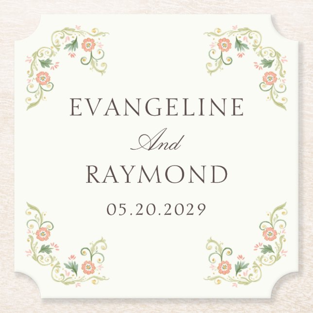 Elegant Watercolor Floral Rococo Wedding  Untersetzer (Vorderseite)
