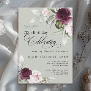 Elegant Watercolor Floral Sage 70. Geburtstag Einladung