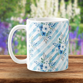 Elegant Watercolor Floral Stripe Blue Cottagecore Kaffeetasse