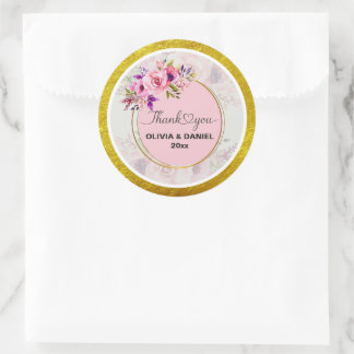 Elegant Watercolor Floral Thank You Wedding Runder Aufkleber