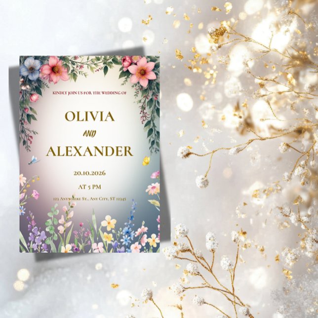 Elegant Watercolor Floral Wedding Invitation Einladung (Von Creator hochgeladen)