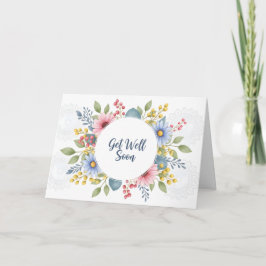 Elegant Watercolor Floral Wreath Get Well Soon  Karte