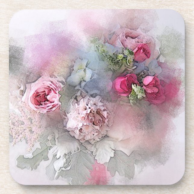 Elegant Watercolor Flowers Roses Bouquet Template Getränkeuntersetzer (Vorderseite)