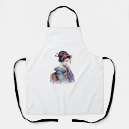 Elegant Watercolor Geisha in Soft Teal and Plum Schürze