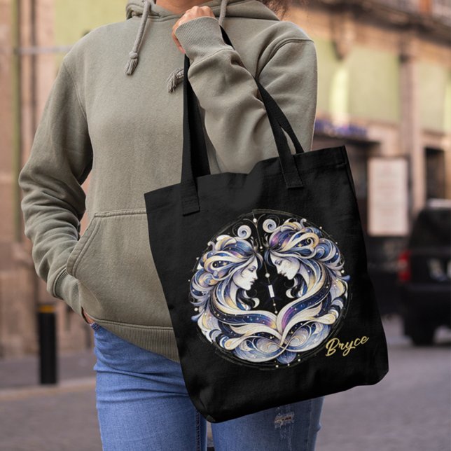 Elegant Watercolor Gemini Zodiac Black Tasche (Von Creator hochgeladen)