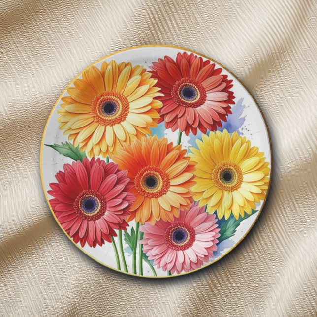 Elegant Watercolor Gerbera Pappteller (Von Creator hochgeladen)