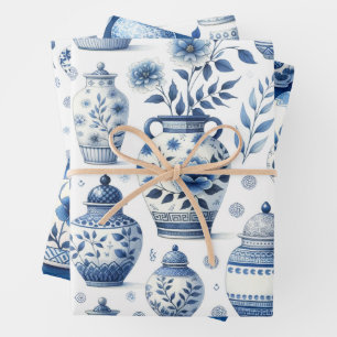 Elegant Watercolor Ginger Jars Pattern Geschenkpapier Set