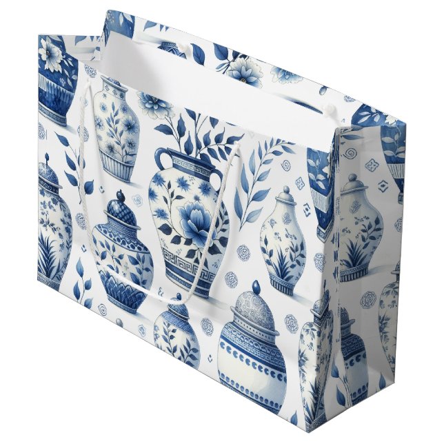 Elegant Watercolor Ginger Jars Pattern Große Geschenktüte (Vorderseite Schrägansicht)