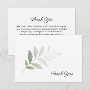 Elegant Watercolor Greenerity Beerdigung Danke Kar
