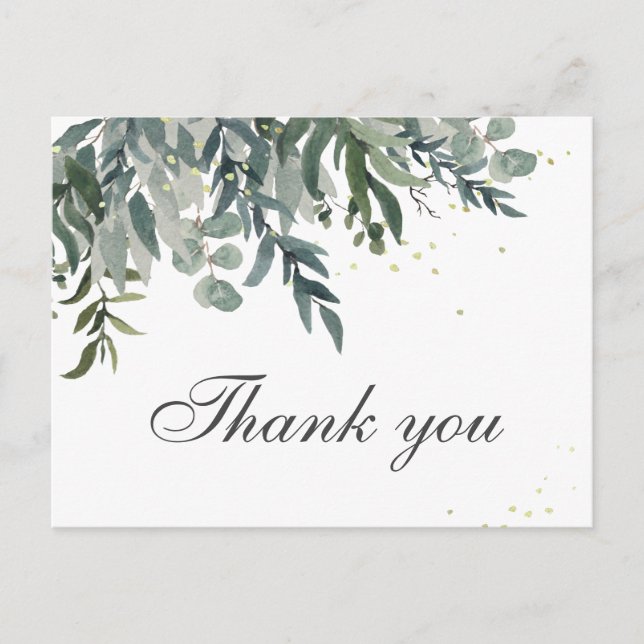 Elegant Watercolor Greenerity Danke Postcard Postkarte (Vorderseite)
