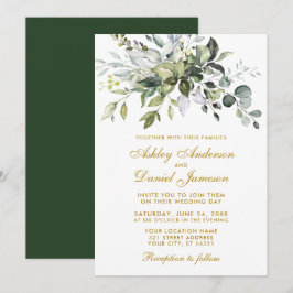 Elegant Watercolor Greenerity Wedding Gold Einladung